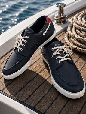 Lacoste Navy Boat/deck Preppy Nautical Leather Lace Up Sneakers. Mens 11